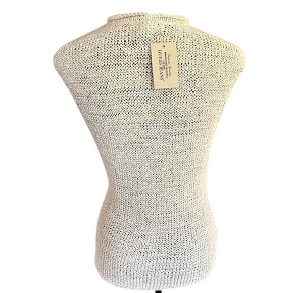 Guess Jeans Cream Open Knit Tie Front Vest & Brown Sequin Camisole Top Size L - Picture 4 of 11